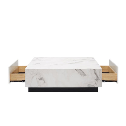 47" White and Black Cement and Wood Square Block Coffee Table With Two Drawers HomeRoots