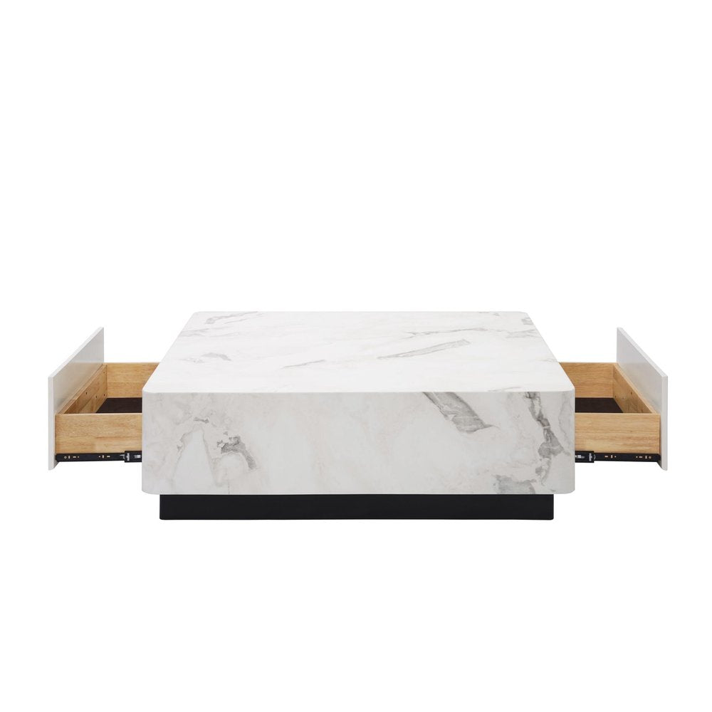 47" White and Black Cement and Wood Square Block Coffee Table With Two Drawers HomeRoots
