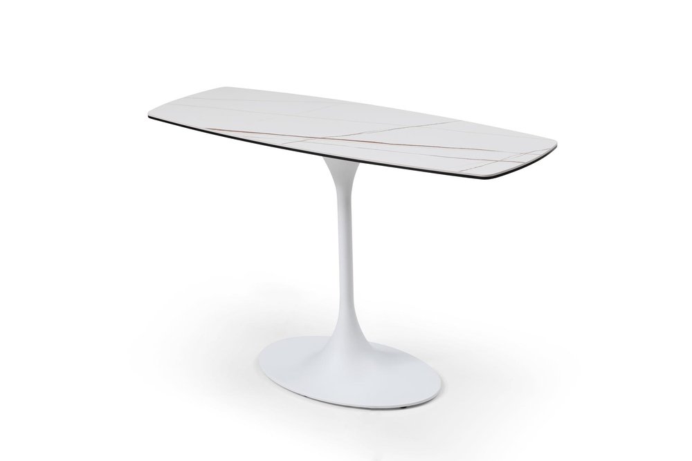 47" White Ceramic Faux Marble Glass And Steel Pedestal Console Table — view 3