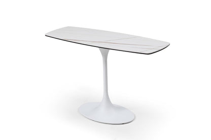 47" White Ceramic Faux Marble Glass And Steel Pedestal Console Table HomeRoots