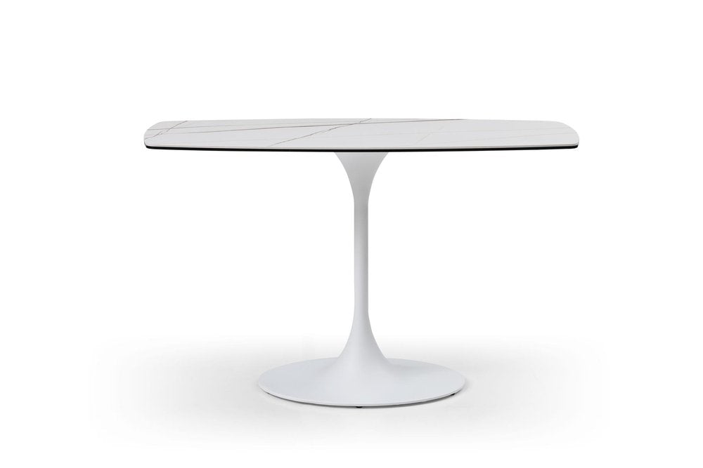 47" White Ceramic Faux Marble Glass And Steel Pedestal Console Table HomeRoots