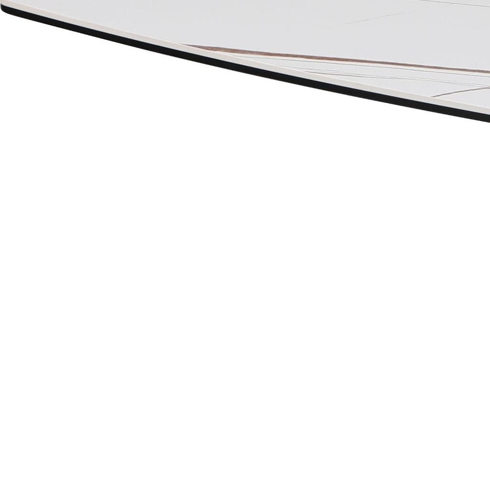 47" White Ceramic Faux Marble Glass And Steel Pedestal Console Table HomeRoots