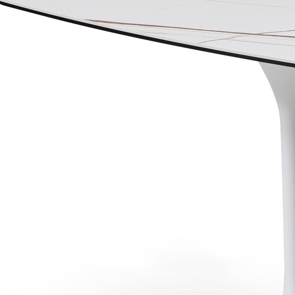 47" White Ceramic Faux Marble Glass And Steel Pedestal Console Table HomeRoots