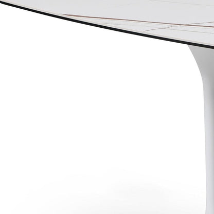 47" White Ceramic Faux Marble Glass And Steel Pedestal Console Table HomeRoots