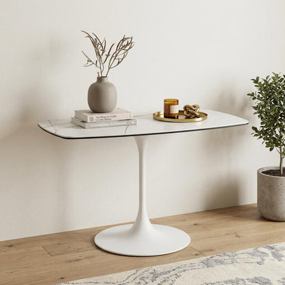 47" White Ceramic Faux Marble Glass And Steel Pedestal Console Table HomeRoots