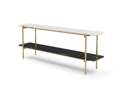 72" Black White And Gold Genuine Marble and Metal Console Table With Shelf HomeRoots