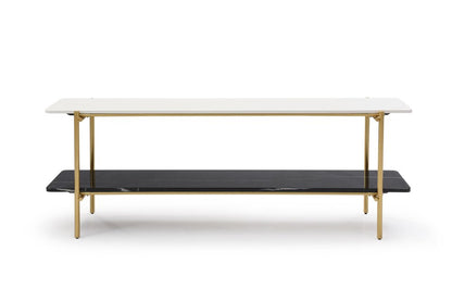 72" Black White And Gold Genuine Marble and Metal Console Table With Shelf HomeRoots