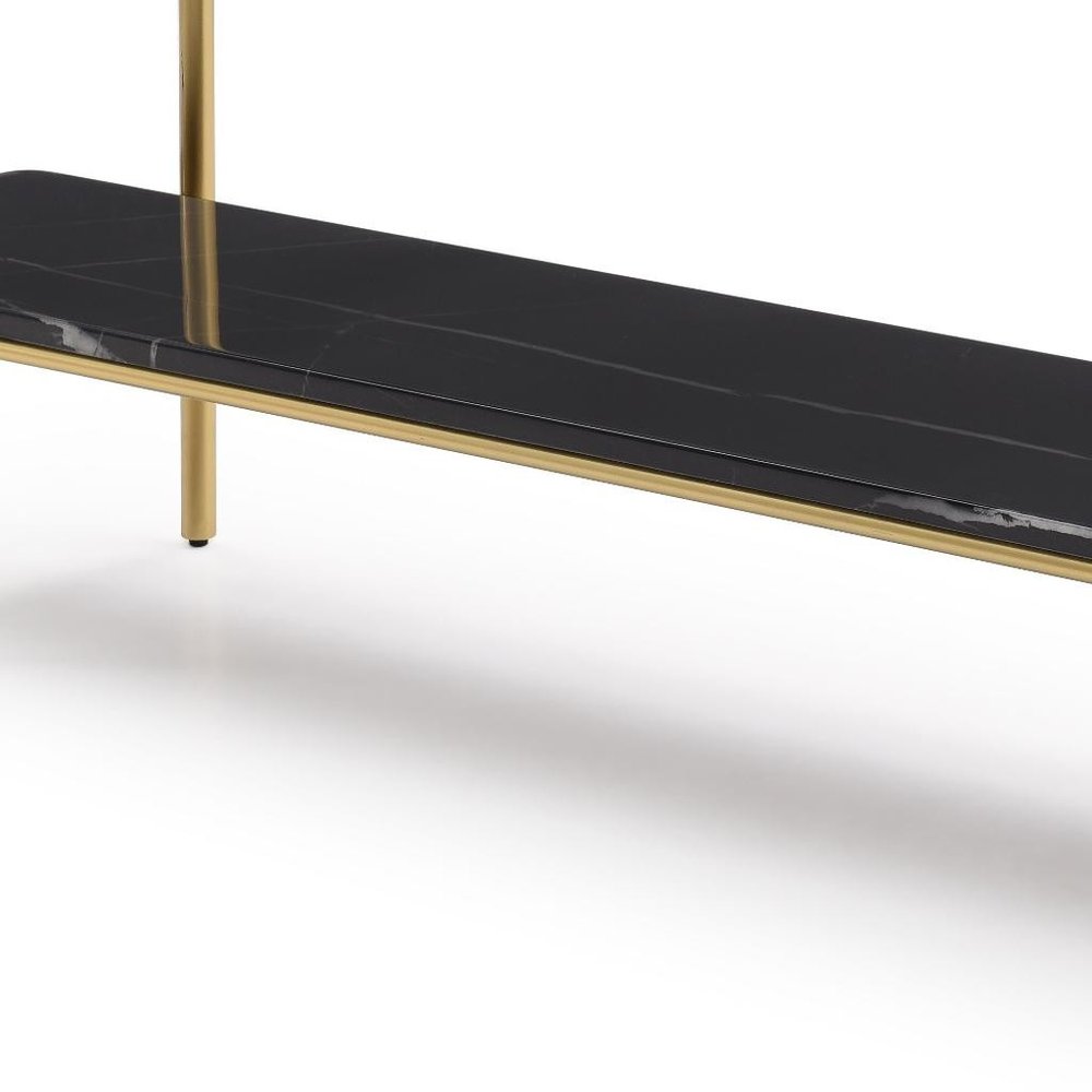 72" Black White And Gold Genuine Marble and Metal Console Table With Shelf HomeRoots