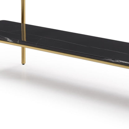 72" Black White And Gold Genuine Marble and Metal Console Table With Shelf HomeRoots