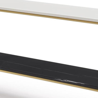 72" Black White And Gold Genuine Marble and Metal Console Table With Shelf HomeRoots