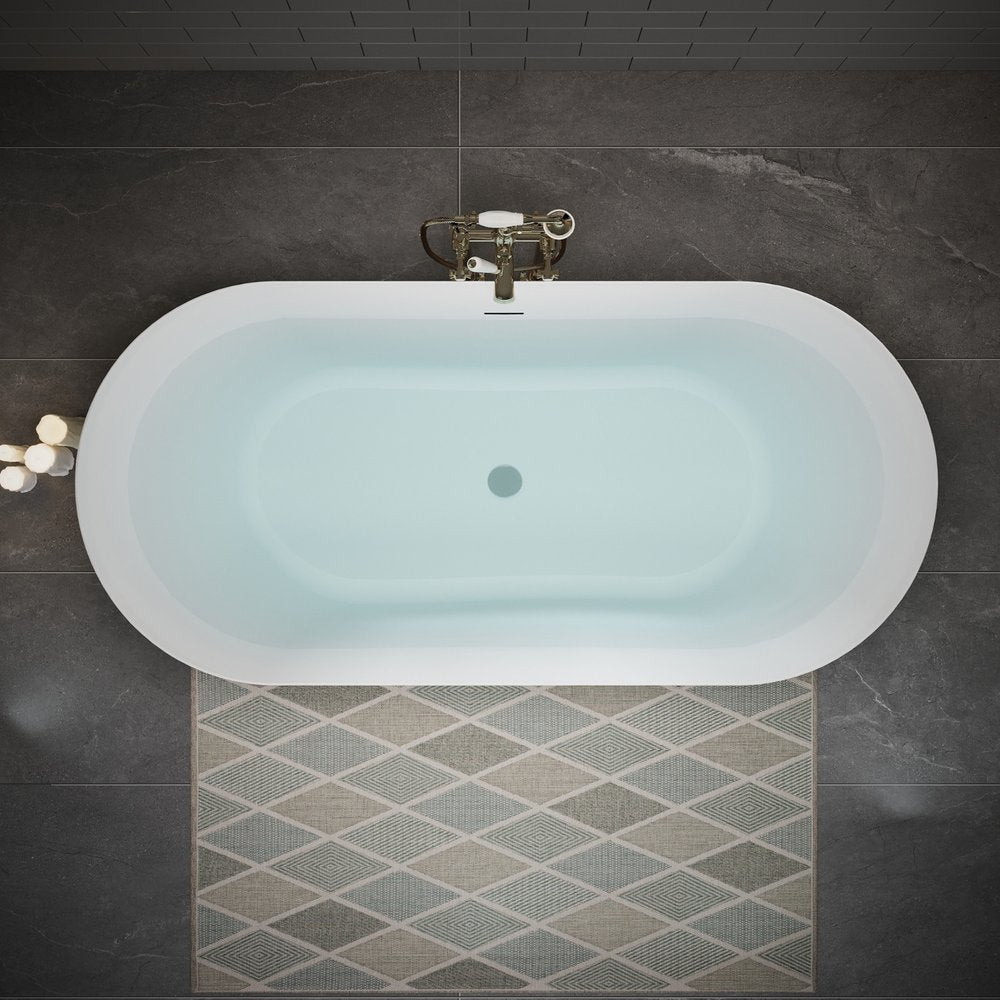 59" White Acrylic Oval Bath Tub — view 1