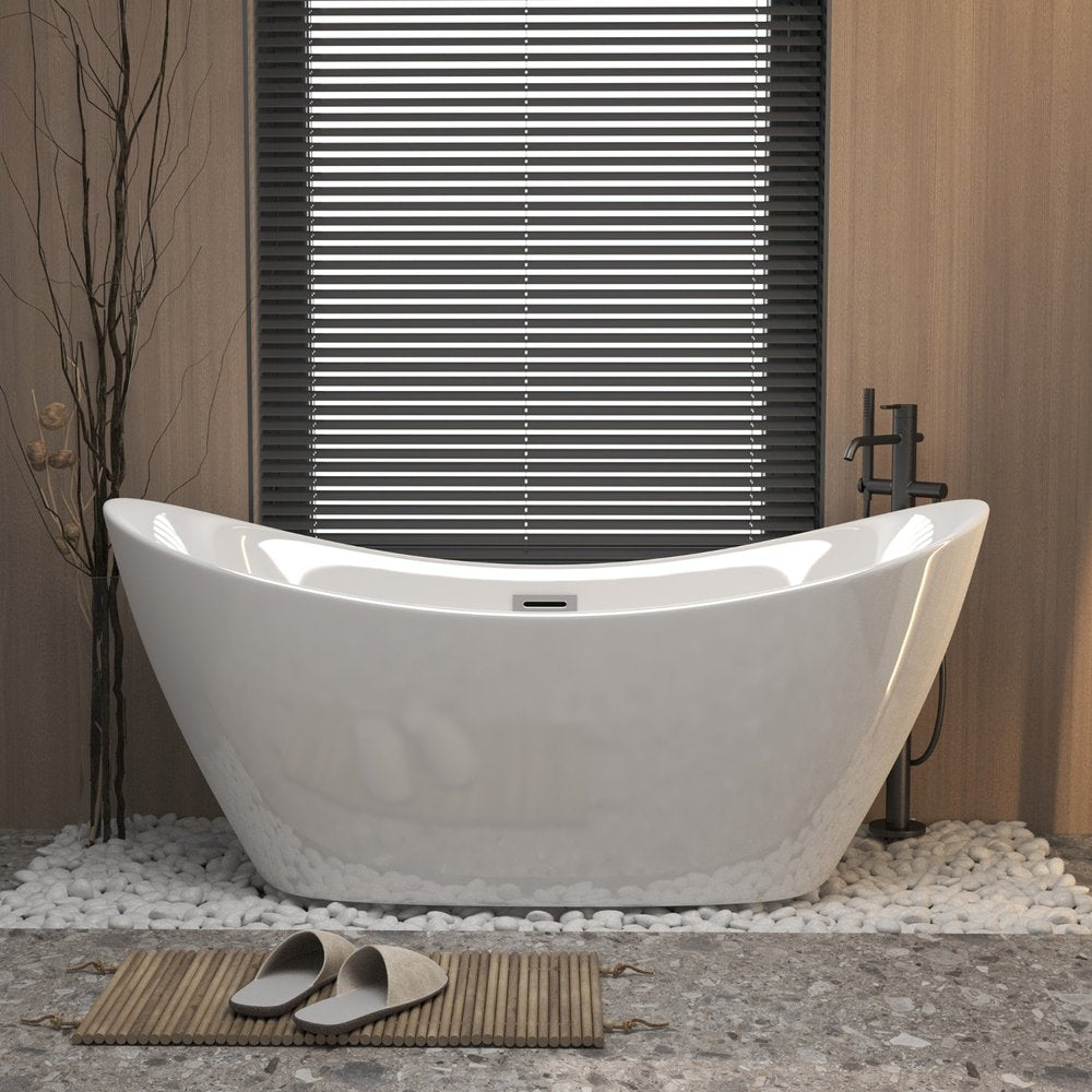 59" White Acrylic Oval Bath Tub — view 2
