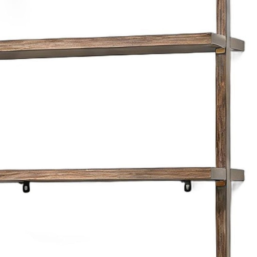 72" Light Brown Wood Adjustable Four Tier Etagere Bookcase with Two Doors HomeRoots