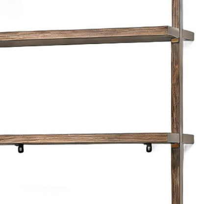 72" Light Brown Wood Adjustable Four Tier Etagere Bookcase with Two Doors HomeRoots