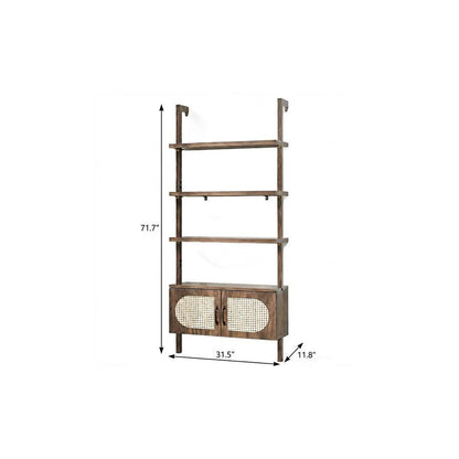 72" Light Brown Wood Adjustable Four Tier Etagere Bookcase with Two Doors HomeRoots