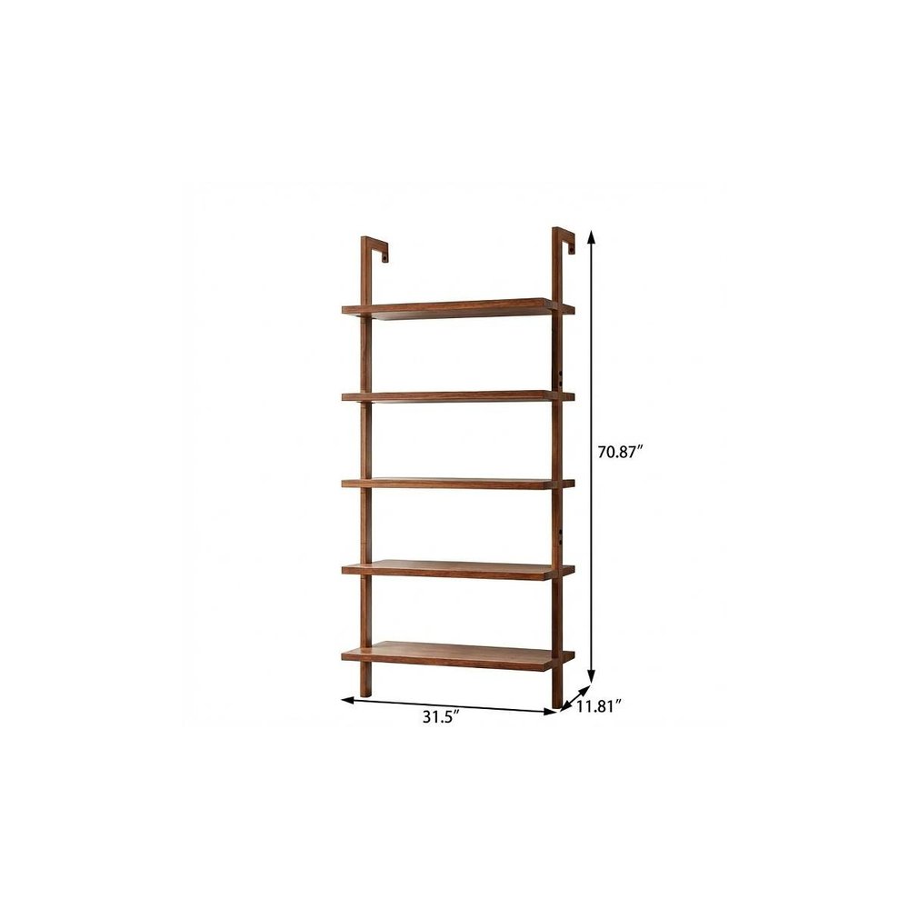 71" Light Brown Wood Adjustable Five Tier Etagere Bookcase HomeRoots