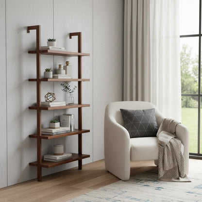71" Light Brown Wood Adjustable Five Tier Etagere Bookcase HomeRoots