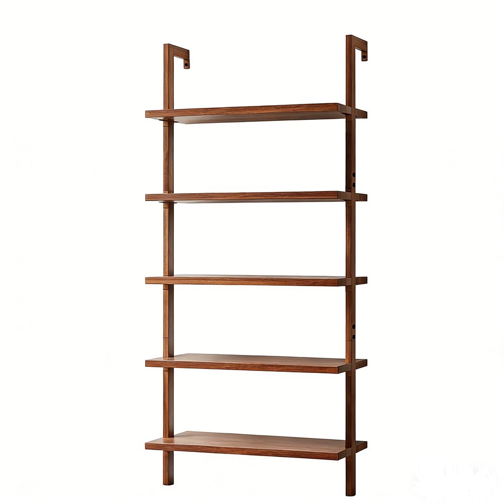 71" Light Brown Wood Adjustable Five Tier Etagere Bookcase HomeRoots