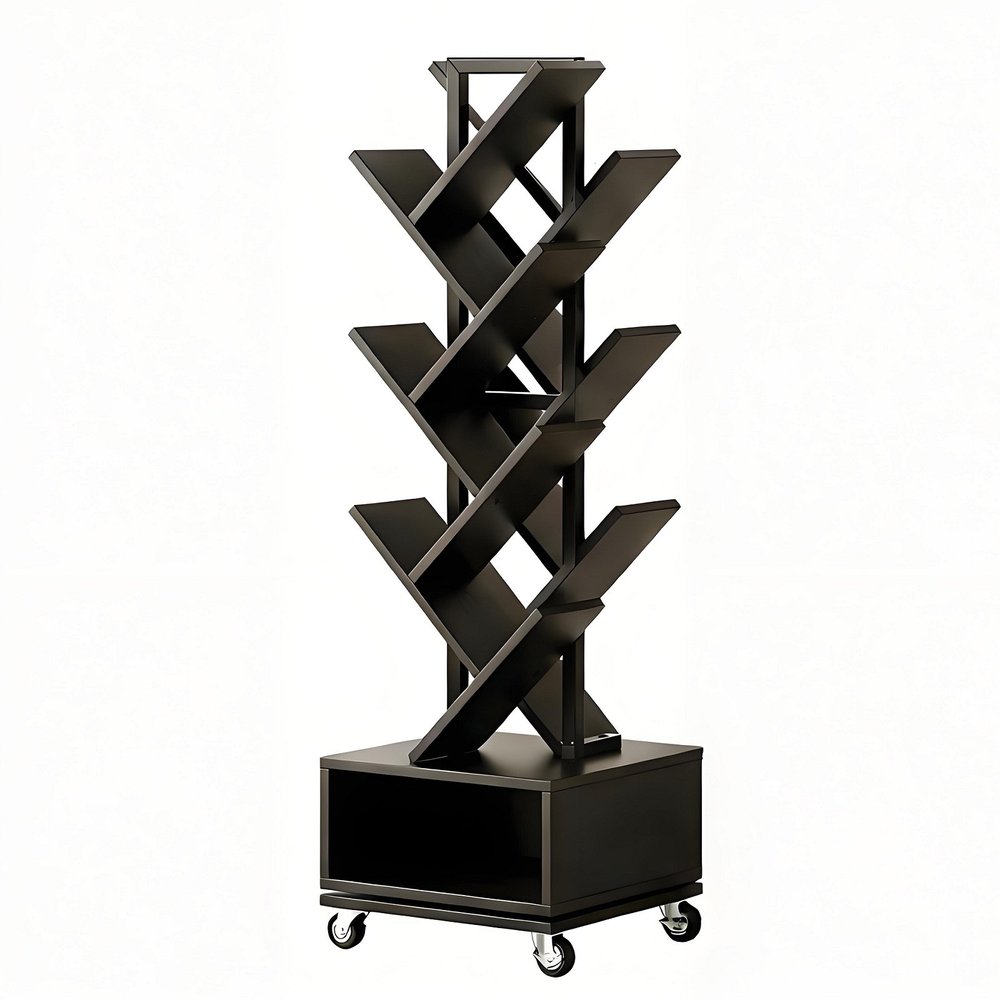 48" Black Wood Sixteen Tier Etagere Bookcase HomeRoots