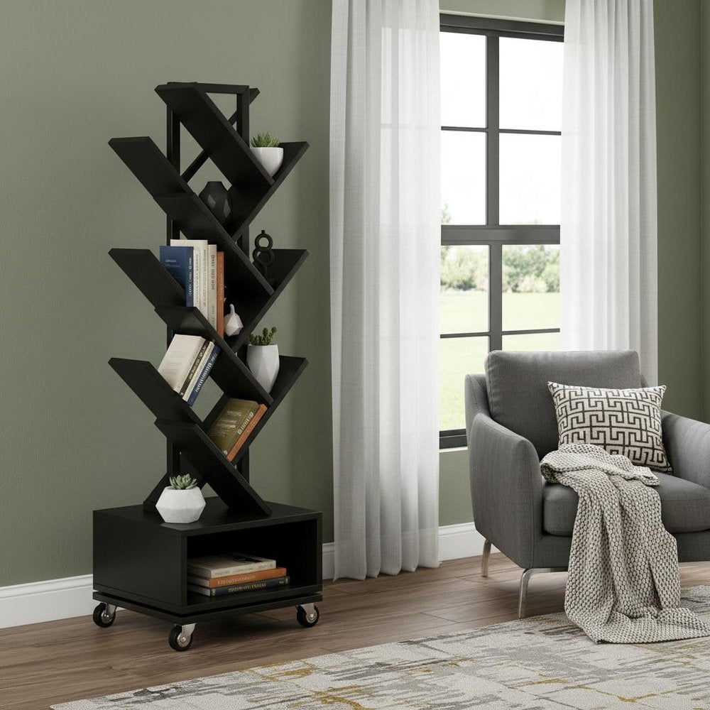 48" Black Wood Sixteen Tier Etagere Bookcase HomeRoots