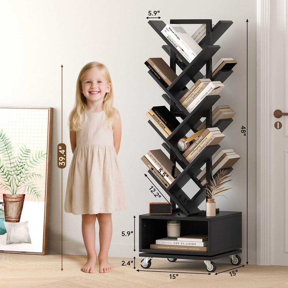 48" Black Wood Sixteen Tier Etagere Bookcase HomeRoots