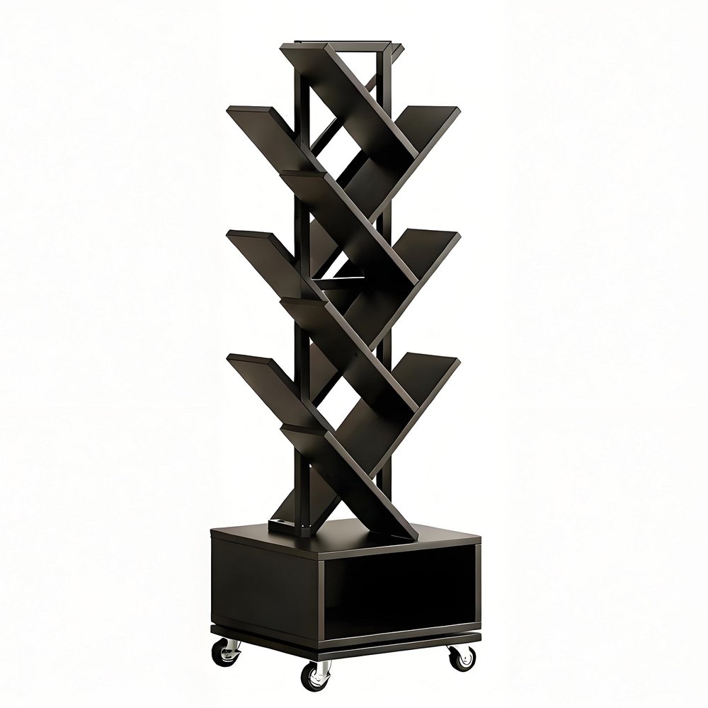 48" Black Wood Sixteen Tier Etagere Bookcase HomeRoots