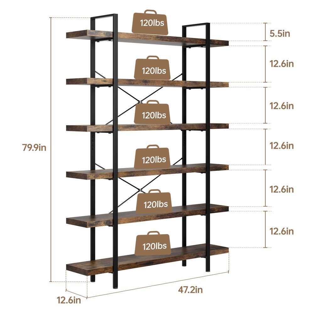 80" Brown Wood Six Tier Etagere Bookcase HomeRoots