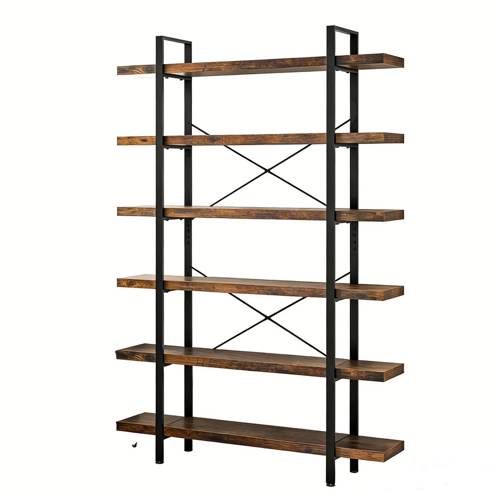 80" Brown Wood Six Tier Etagere Bookcase HomeRoots