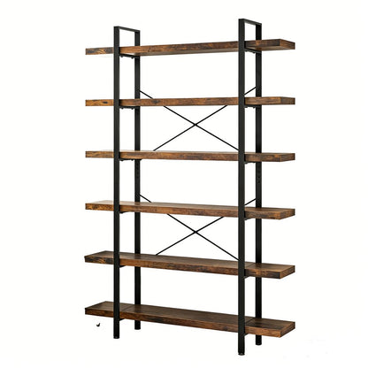 80" Brown Wood Six Tier Etagere Bookcase HomeRoots
