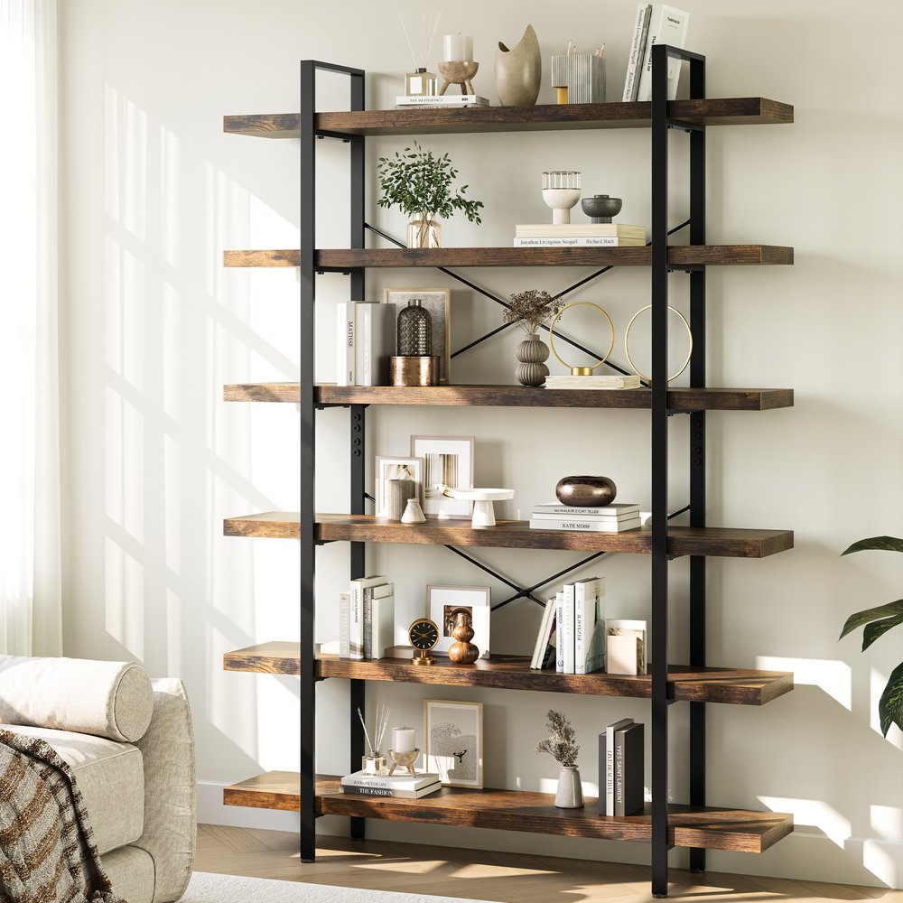 80" Brown Wood Six Tier Etagere Bookcase HomeRoots