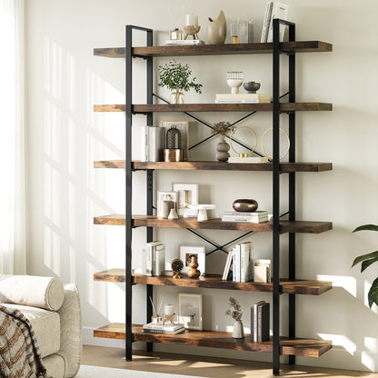 80" Brown Wood Six Tier Etagere Bookcase HomeRoots