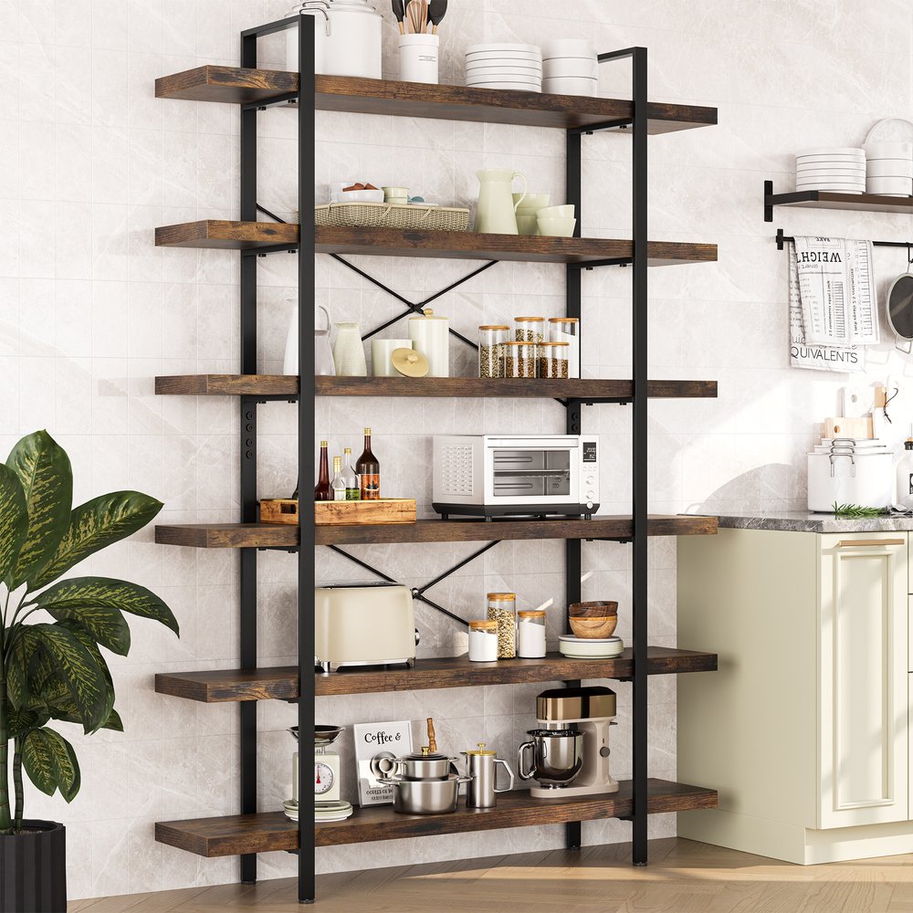 80" Brown Wood Six Tier Etagere Bookcase HomeRoots