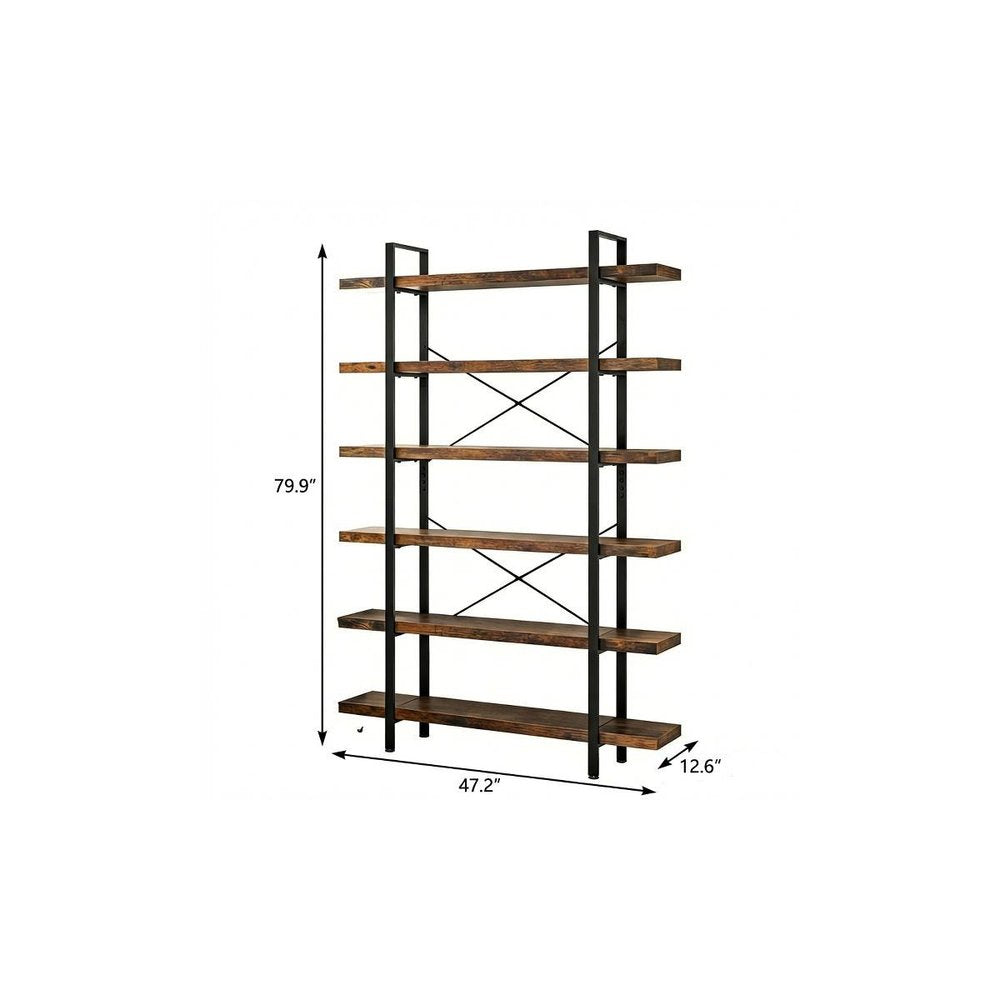 80" Brown Wood Six Tier Etagere Bookcase HomeRoots