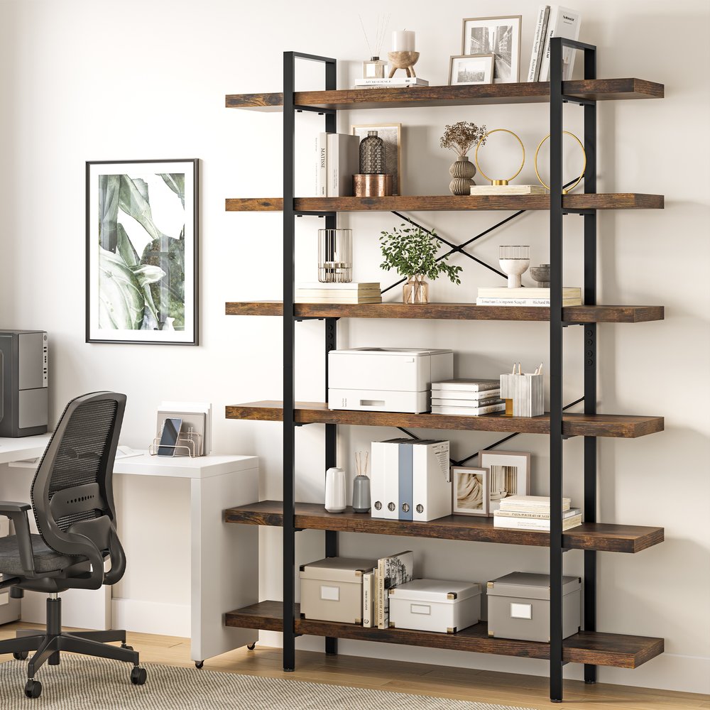 80" Brown Wood Six Tier Etagere Bookcase HomeRoots