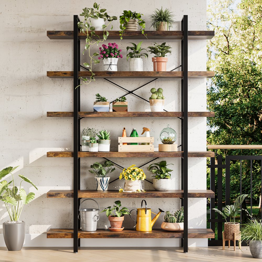 80" Brown Wood Six Tier Etagere Bookcase HomeRoots