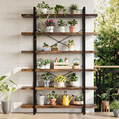 80" Brown Wood Six Tier Etagere Bookcase HomeRoots