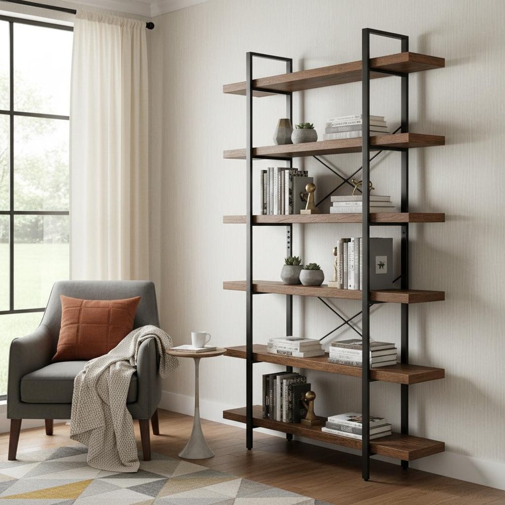 80" Brown Wood Six Tier Etagere Bookcase HomeRoots