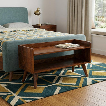 35" Chestnut Wood And Solid Wood Storage Bench With Shoe Storage