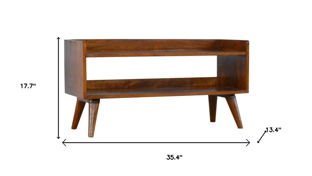 35" Chestnut Solid Wood Storage Bench With Shoe Storage HomeRoots