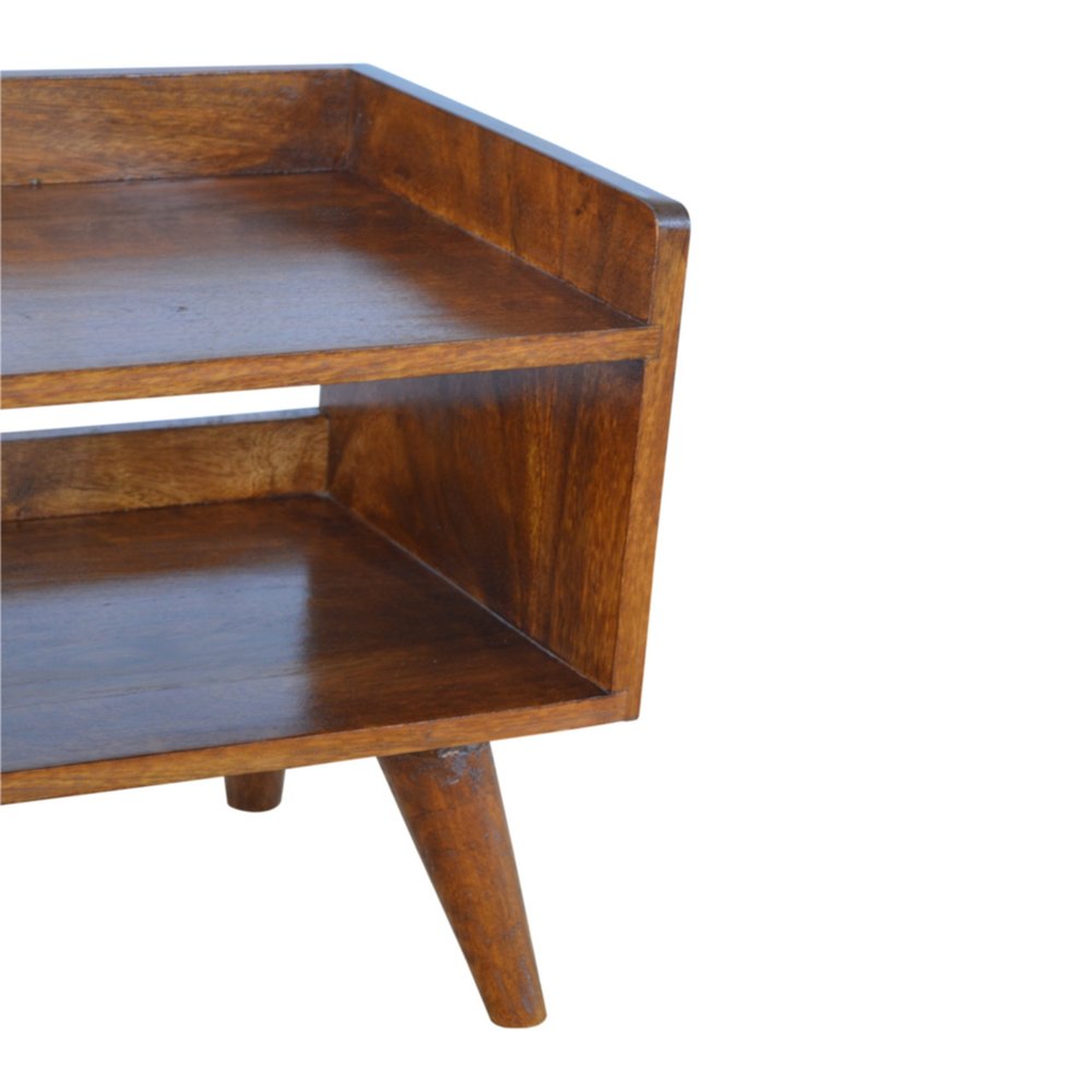 35" Chestnut Wood And Solid Wood Storage Bench With Shoe Storage — view 3