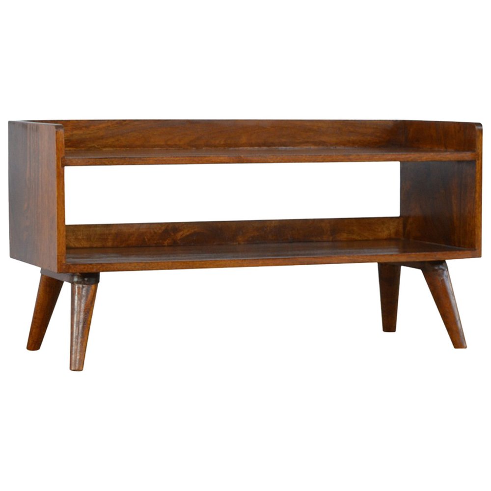 35" Chestnut Wood And Solid Wood Storage Bench With Shoe Storage — view 7
