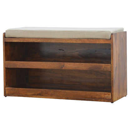 35" Brown Linen And Solid Wood Upholstered Storage Bench With Shoe Storage HomeRoots