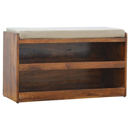 35" Brown Linen And Solid Wood Upholstered Storage Bench With Shoe Storage HomeRoots