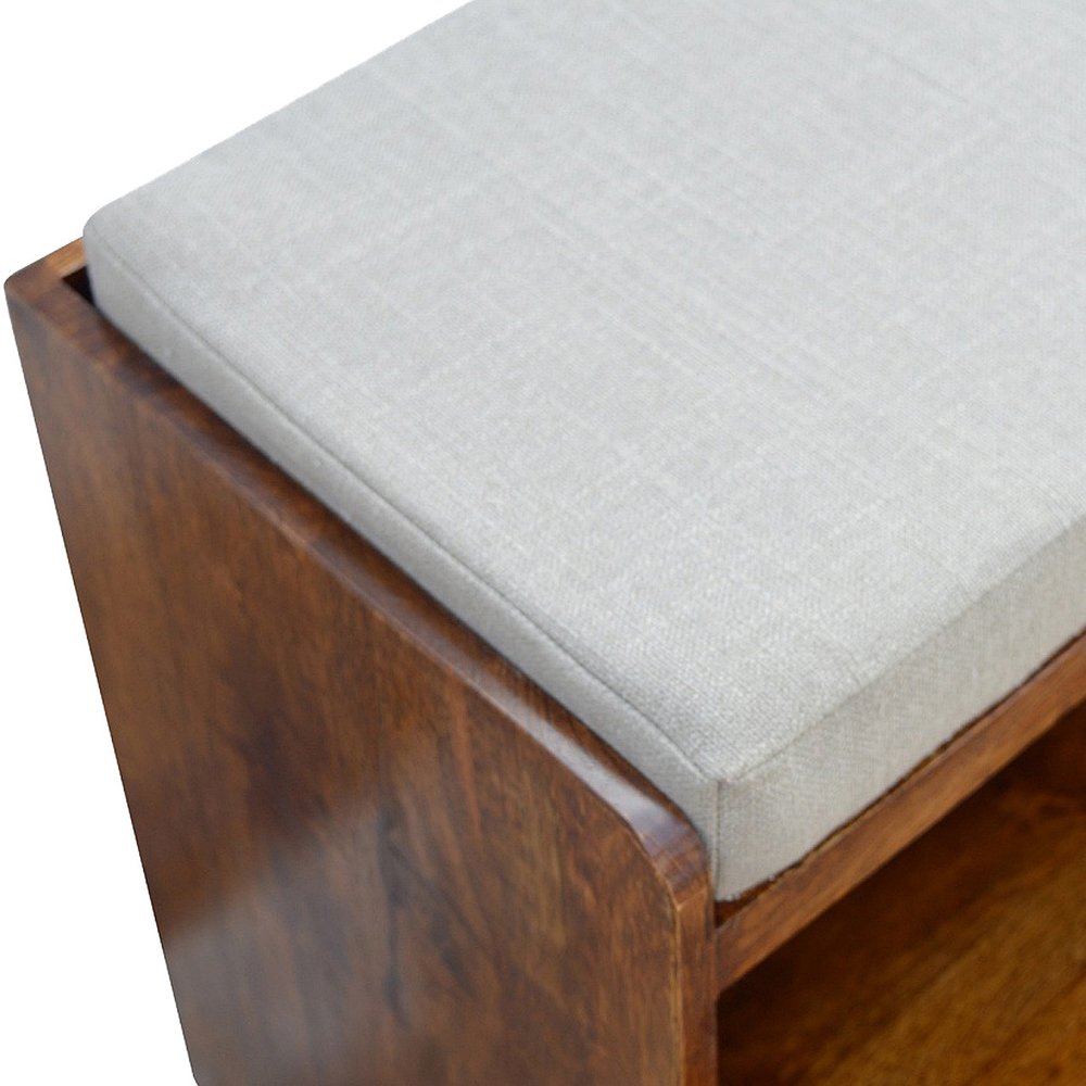 35" Brown Linen And Solid Wood Upholstered Storage Bench With Shoe Storage — view 5