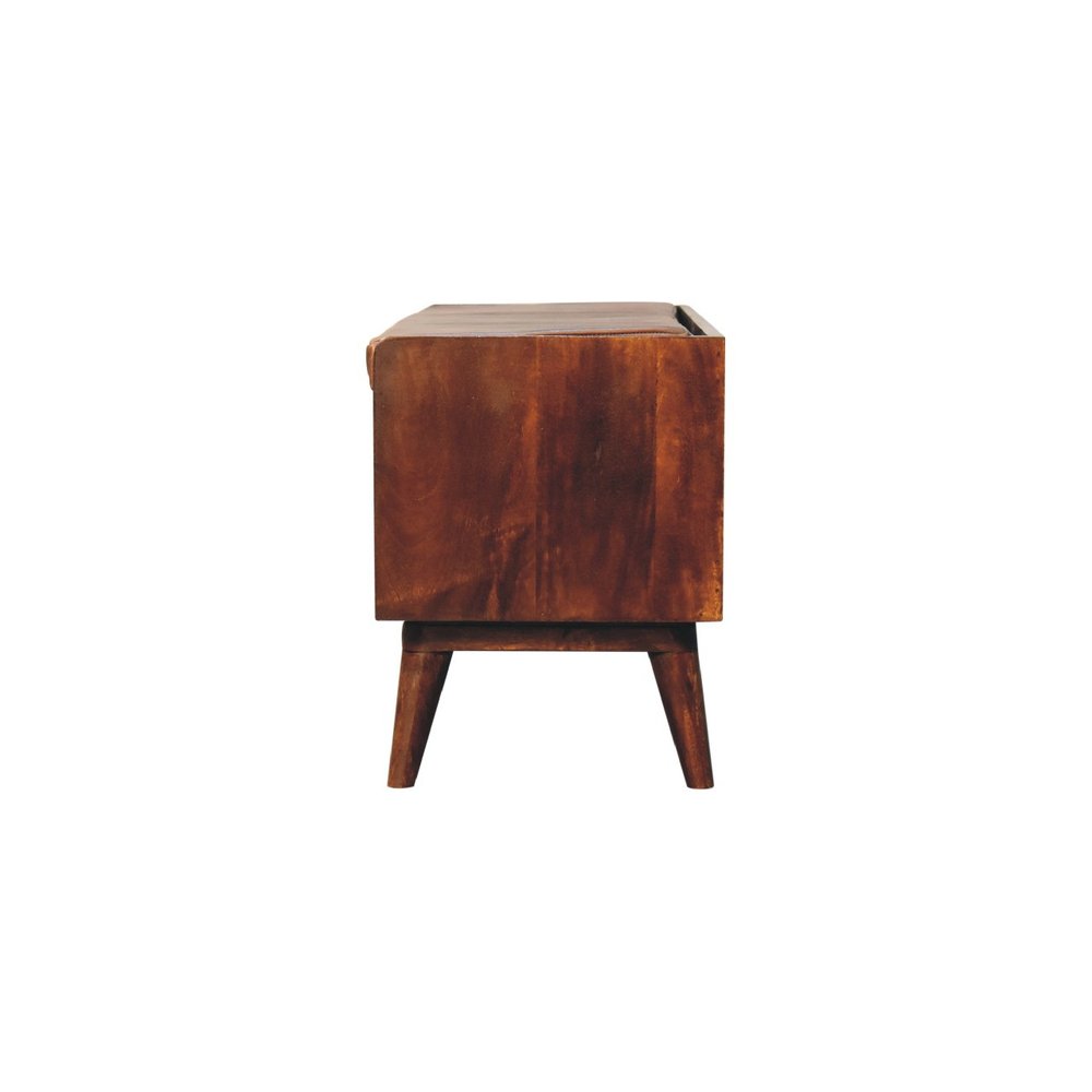 35" Brown And Chestnut Genuine Leather And Solid Wood Storage Bench — view 8