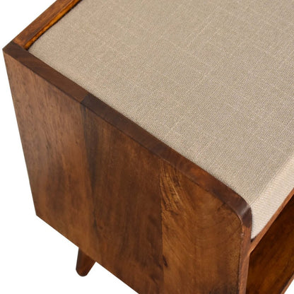 35" Beige And Brown Linen And Solid Wood Upholstered Storage Bench With Shoe Storage HomeRoots