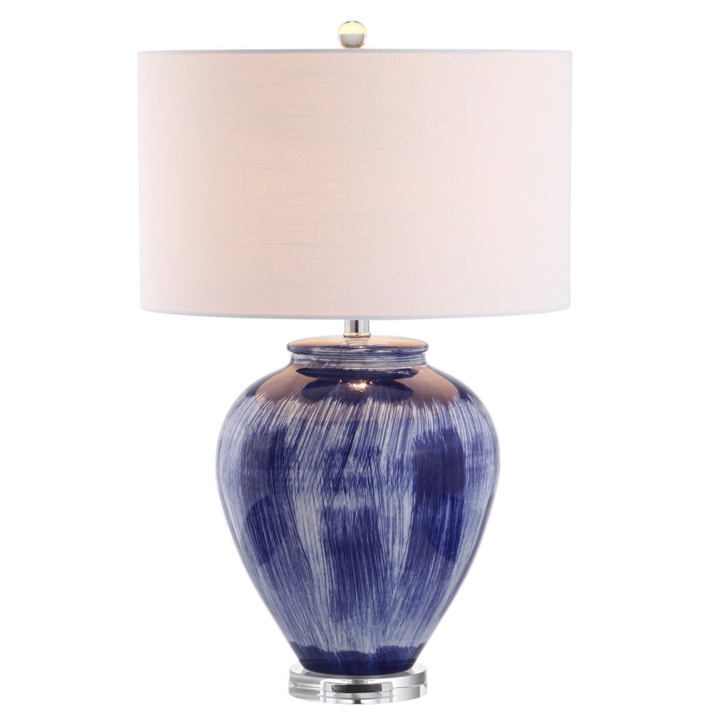 26" Blue And Clear Urn Table Lamp With Drum Shade HomeRoots