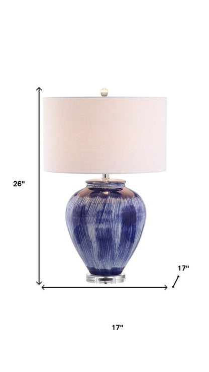 26" Blue And Clear Urn Table Lamp With Drum Shade HomeRoots