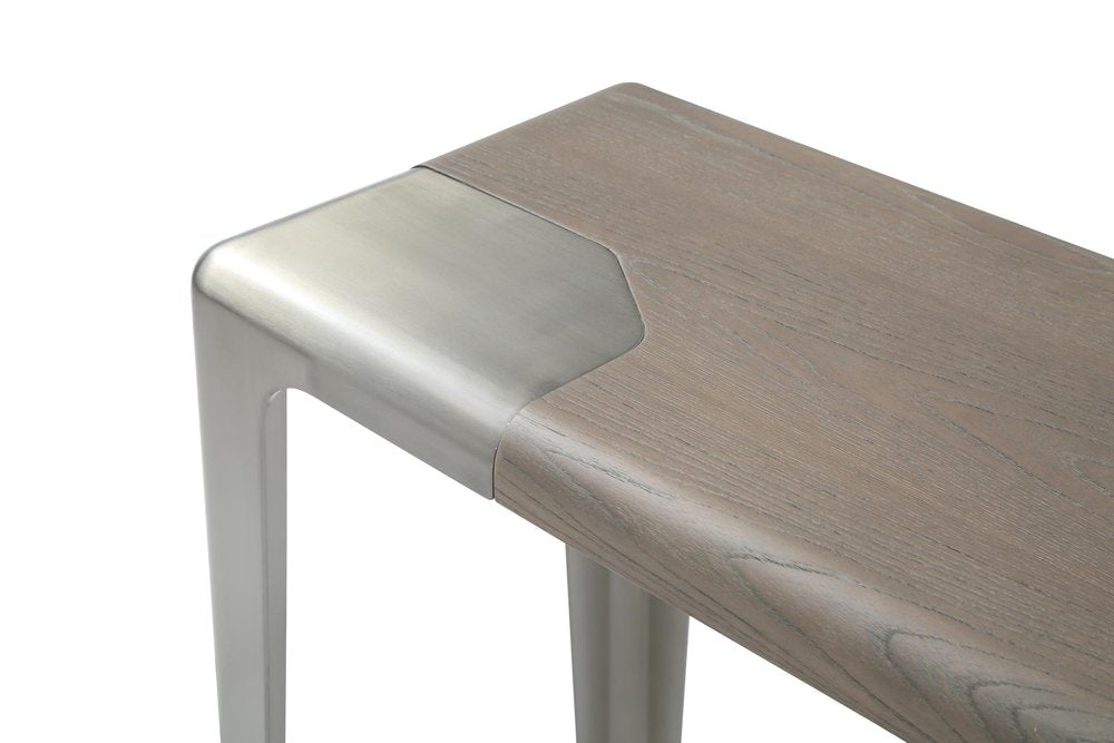 63" Light Gray and Nickel Wood and Stainless Steel Console Table HomeRoots