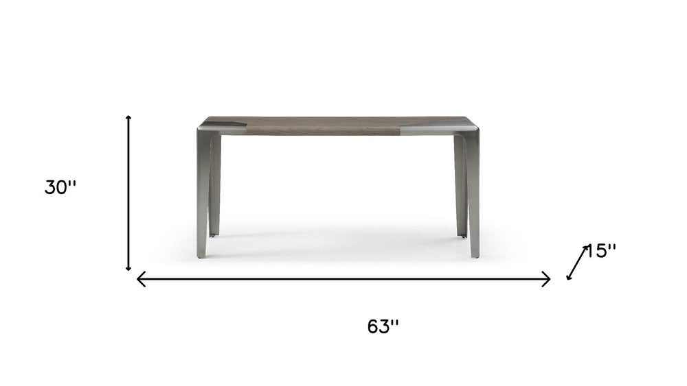 63" Light Gray and Nickel Wood and Stainless Steel Console Table HomeRoots